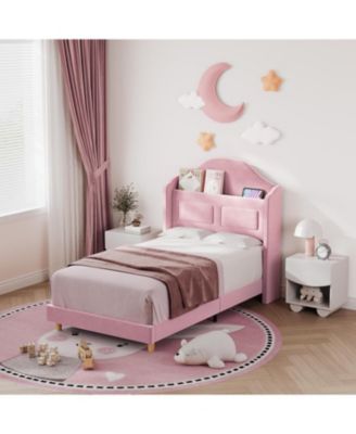 Twin Velvet Platform Bed with Wingback And LED