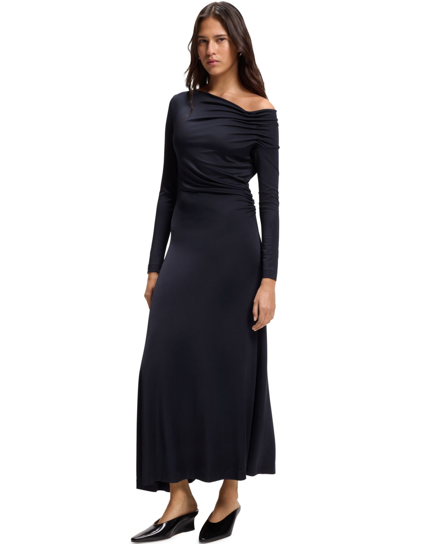 BOSS by Women's Asymmetric Neckline Long-Sleeved Dress