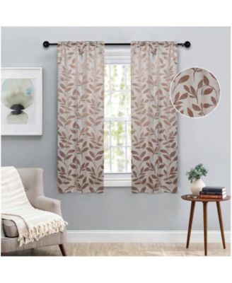Leaves Machine Washable Room Darkening Blackout Curtains, Set of 2