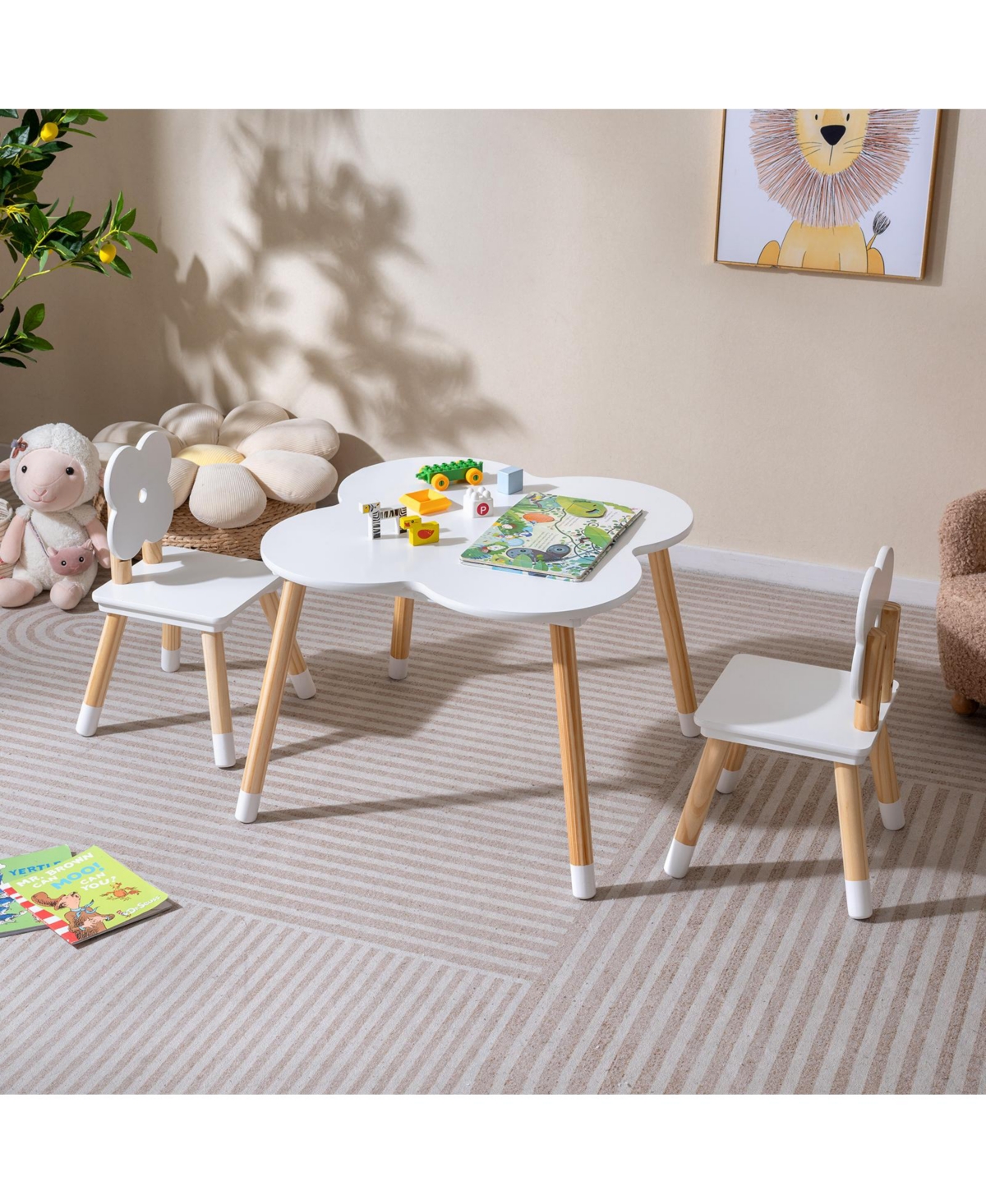Slickblue Flower Design Kids Table and Chair Set with Wooden Legs