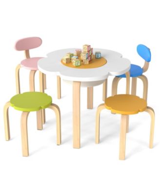 Flower Shape Children Play Table Set with Chairs and Stools Wood