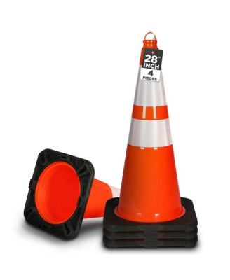 28" Fluorescent PVC Traffic Safety Cone -(PTCN28X4) - Pack of 4