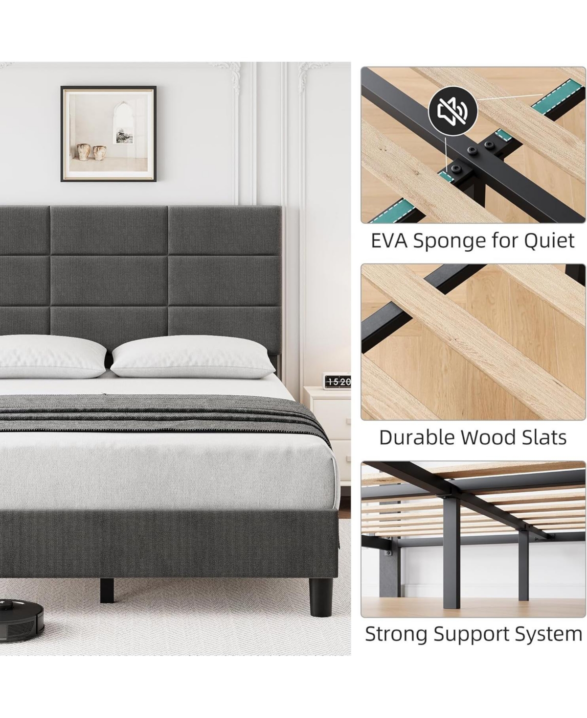 gaomon Twin Linen Platform Bed with Headboard, 700 lb Support