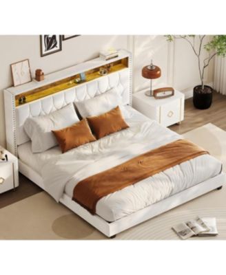Upholstered Bed with LED And Charging Station