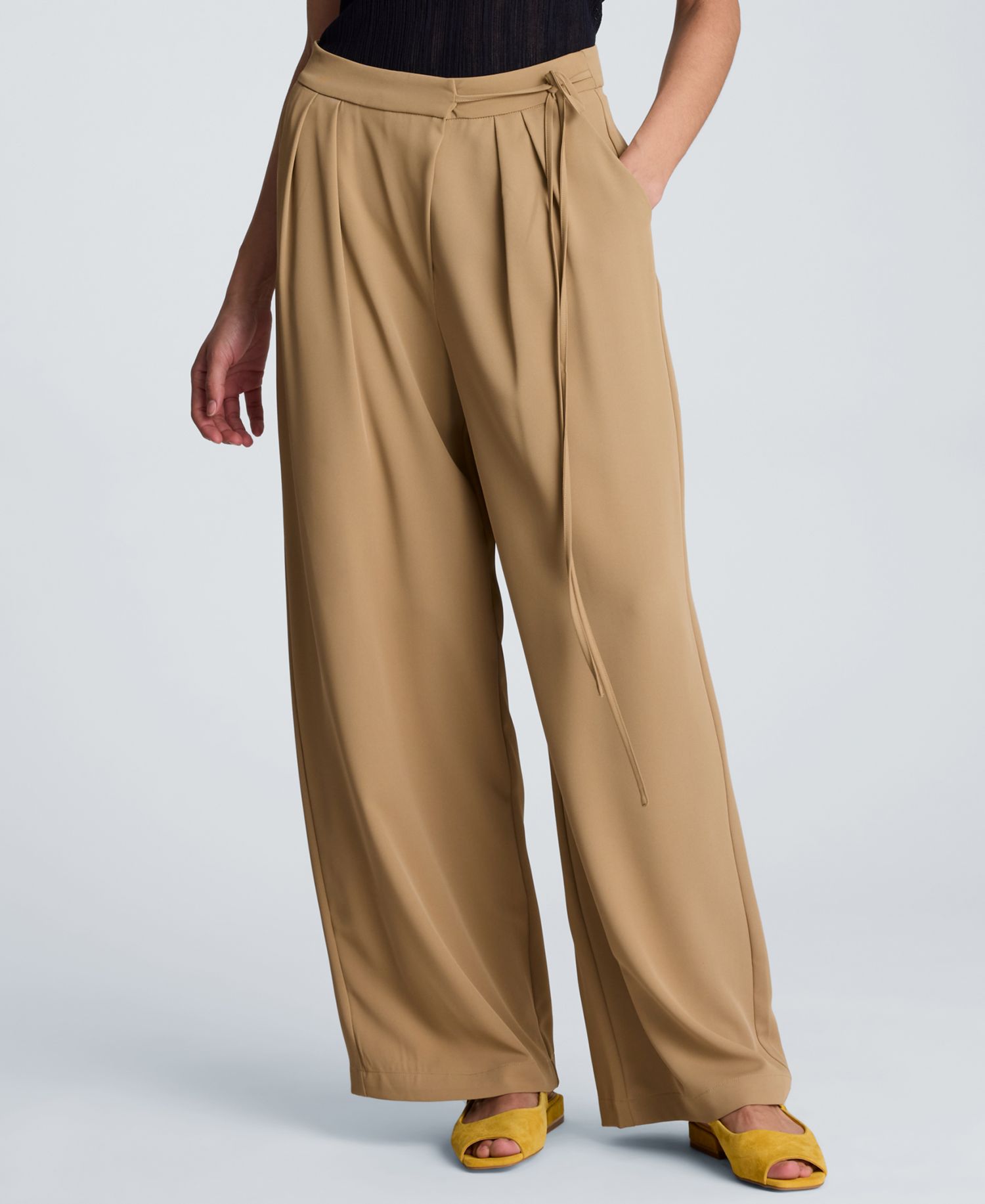 Women's High Rise Fly Front Double Pleat Asymmetric Wide Leg Pants