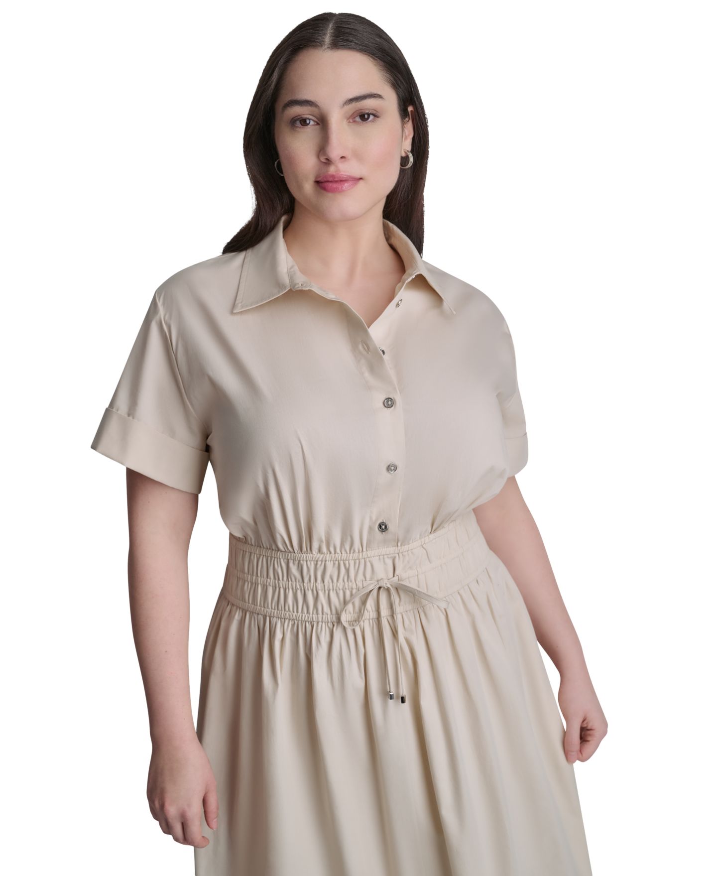 Женское платье DKNY Plus Size Short-Sleeve Smocked Shirt-Dress, цвет: Светлый хаки — фото 2