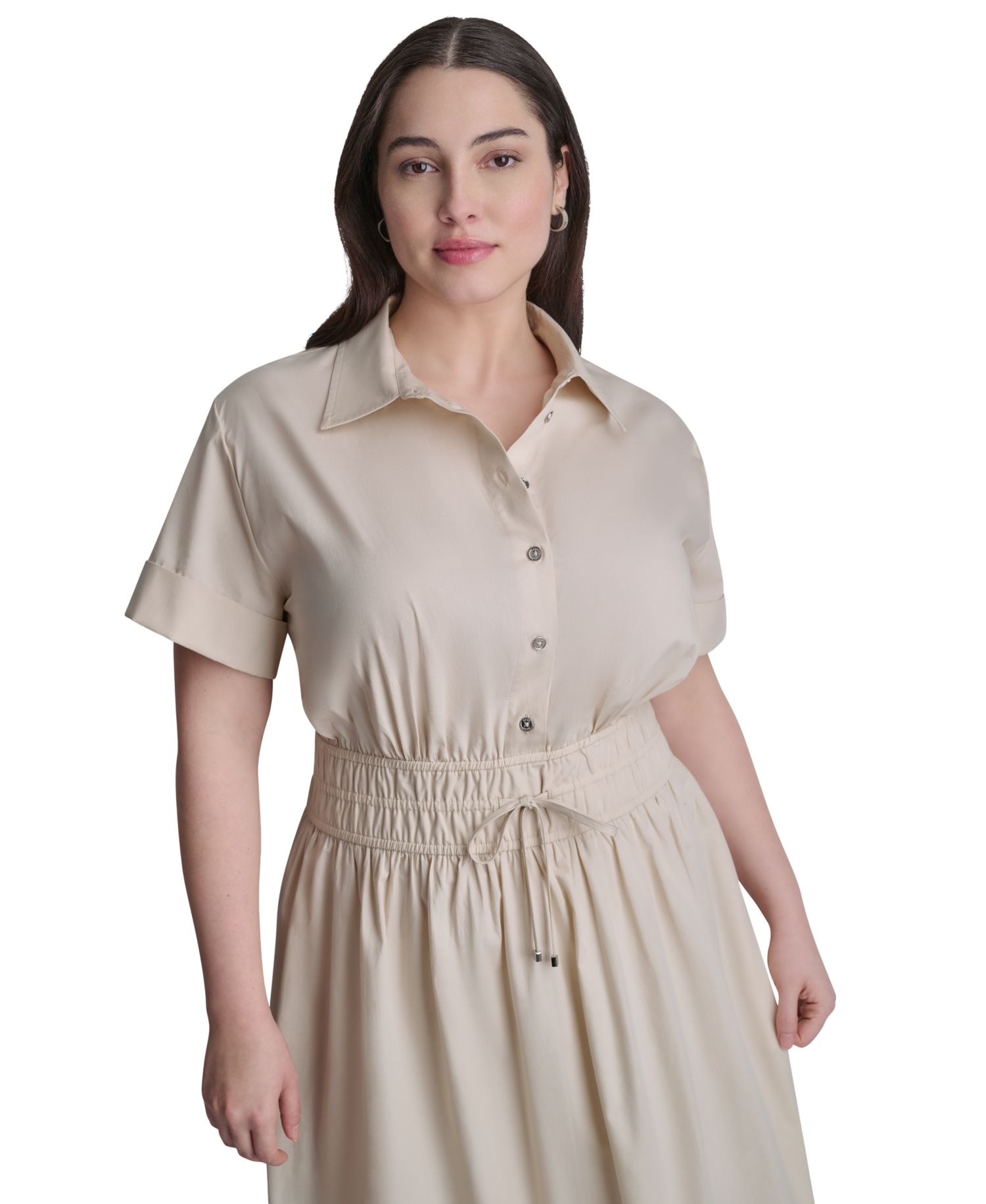 Plus Size Short-Sleeve Smocked Shirt-Dress