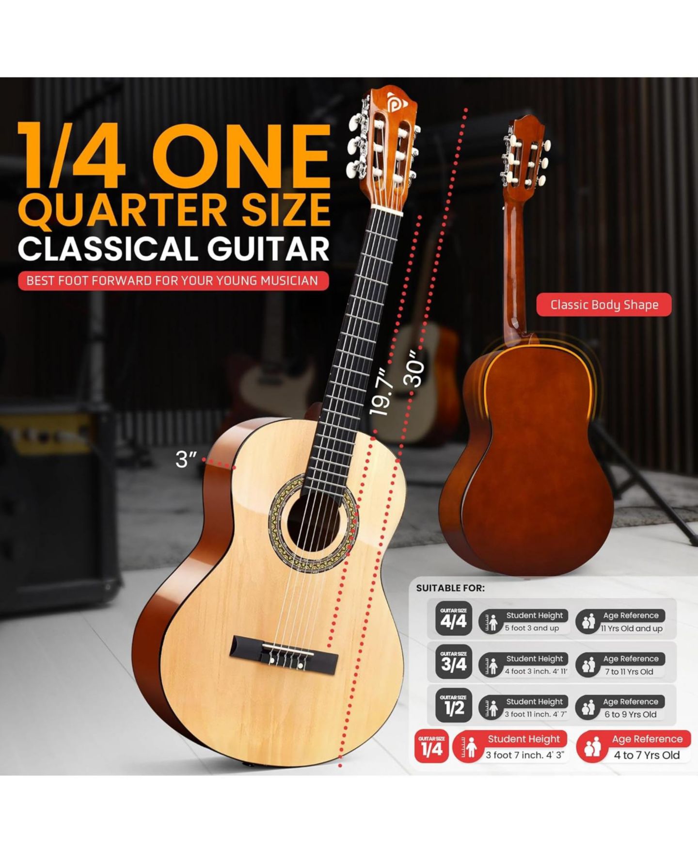 Детские игрушки Pyle 1/4 Size Beginner Acoustic Guitar Kit, Ages 4+, цвет: Коричневый — фото 3