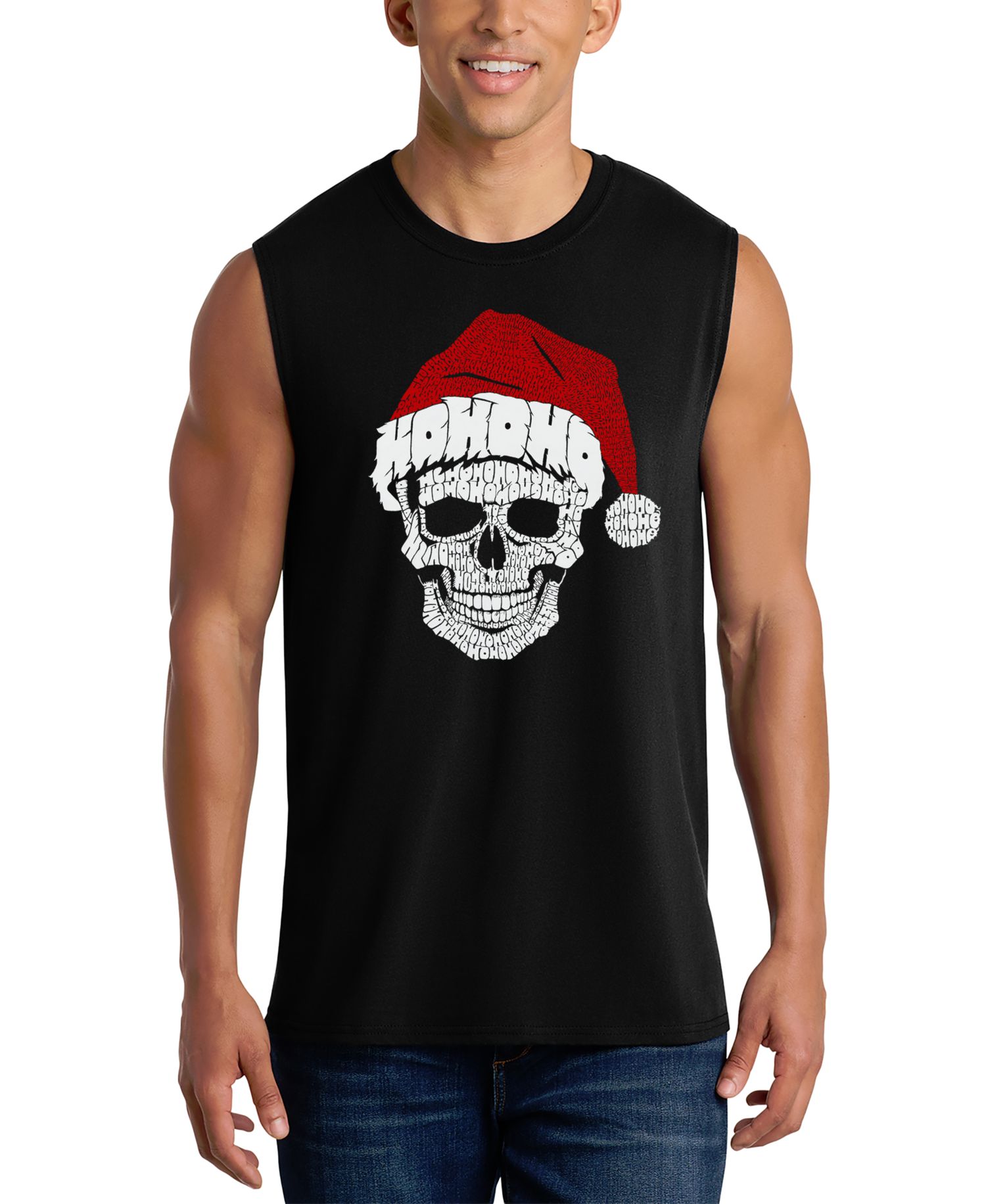 Men's Santa Skull Christmas Hat Design Tank Top