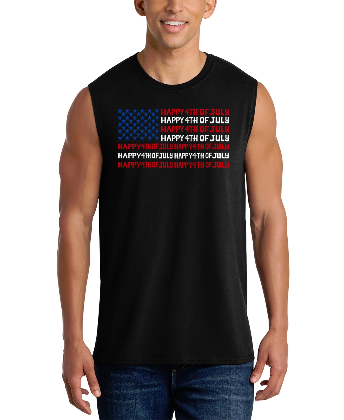 La Pop Art Men's American Flag Word Art Tank Top - Black