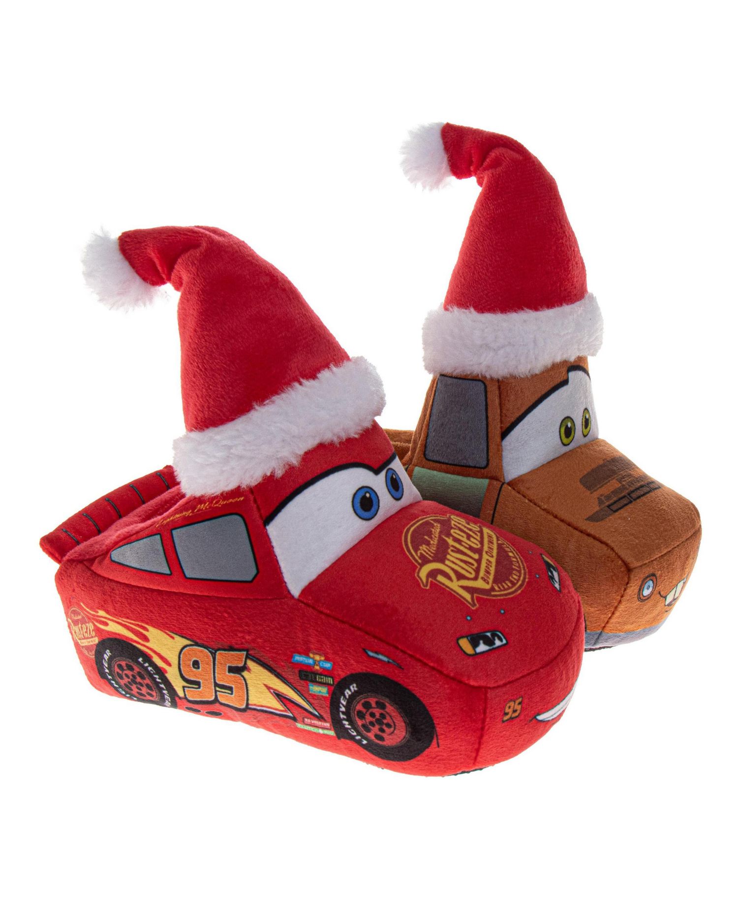 Cars Christmas Slippers Boys' Lightning McQueen Mater Cozy Warm Holiday Theme Soft Plush (Toddler Sizes 5-10/ Little Kid Sizes 11-1)