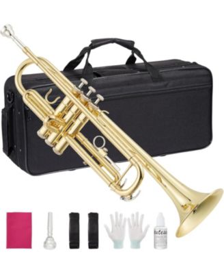 Student Trumpet - Brass Instrument Case Mouthpiece Gloves Portable Beginners
