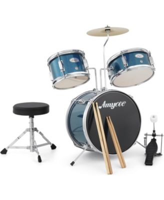 3-Piece Kids Acoustic Drum Set - Wood Metal for Starter Drummers Music Learning