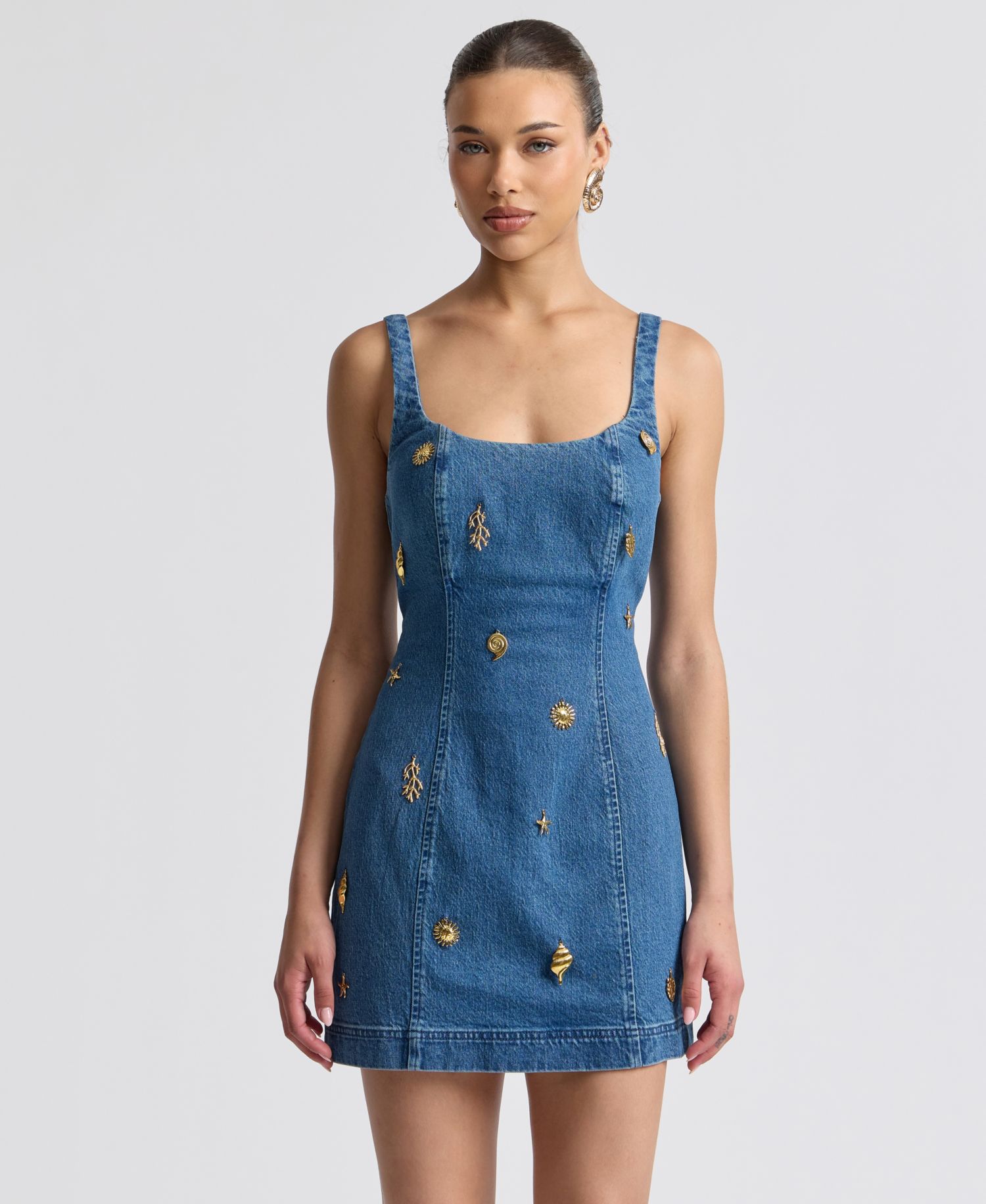 Women's Denim Charm Applique Mini Dress