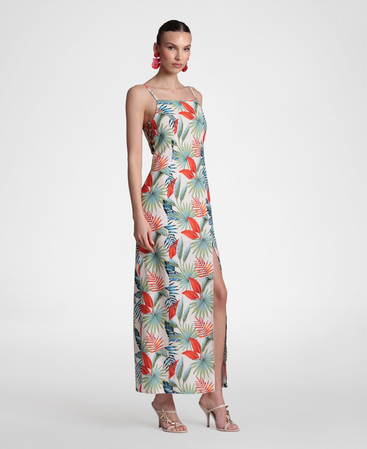 Women's Linen-Blend Maxi Slit Front Dress