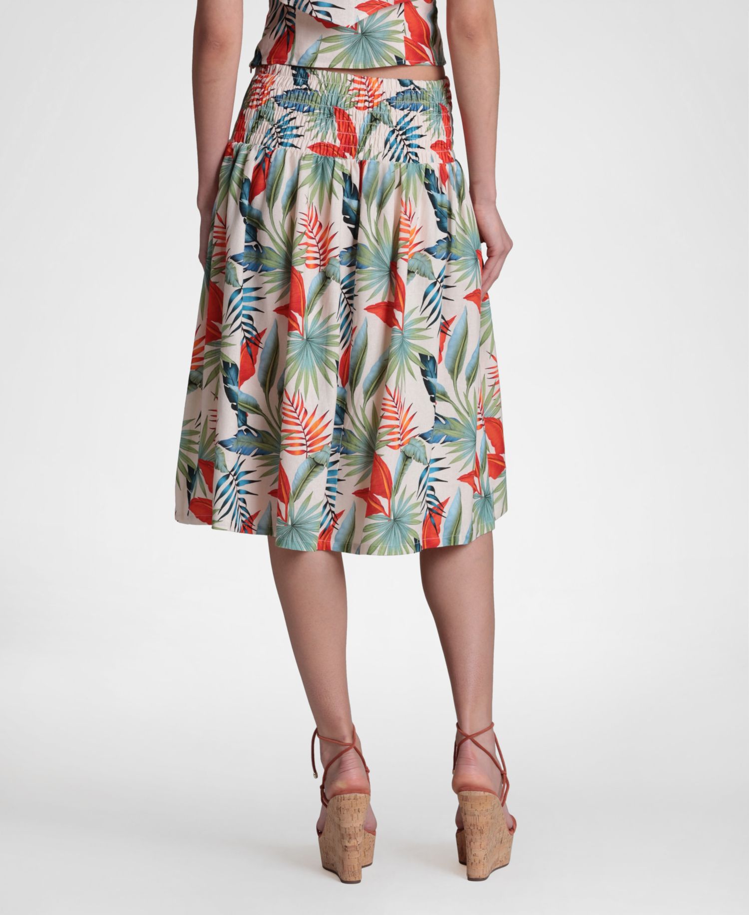 Women's Linen-Blend Side Tie Midi Skirt
