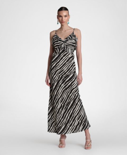 Женское платье Avec Les Filles Braided Tie Ruffle Maxi, цвет: Зебра с принтом