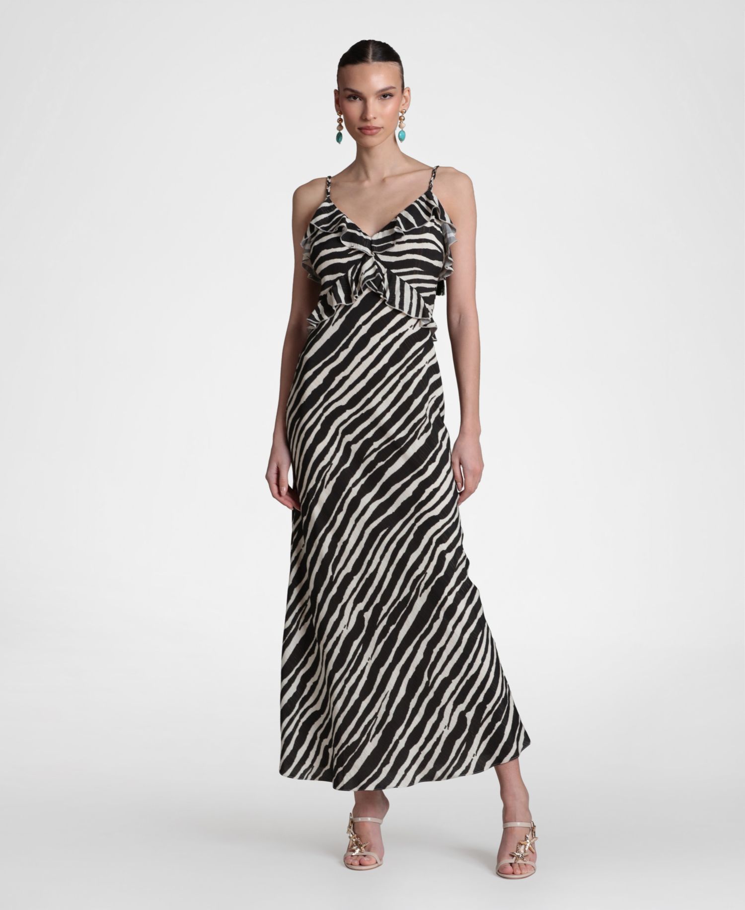 Women's Braided Tie Ruffle Maxi Dress