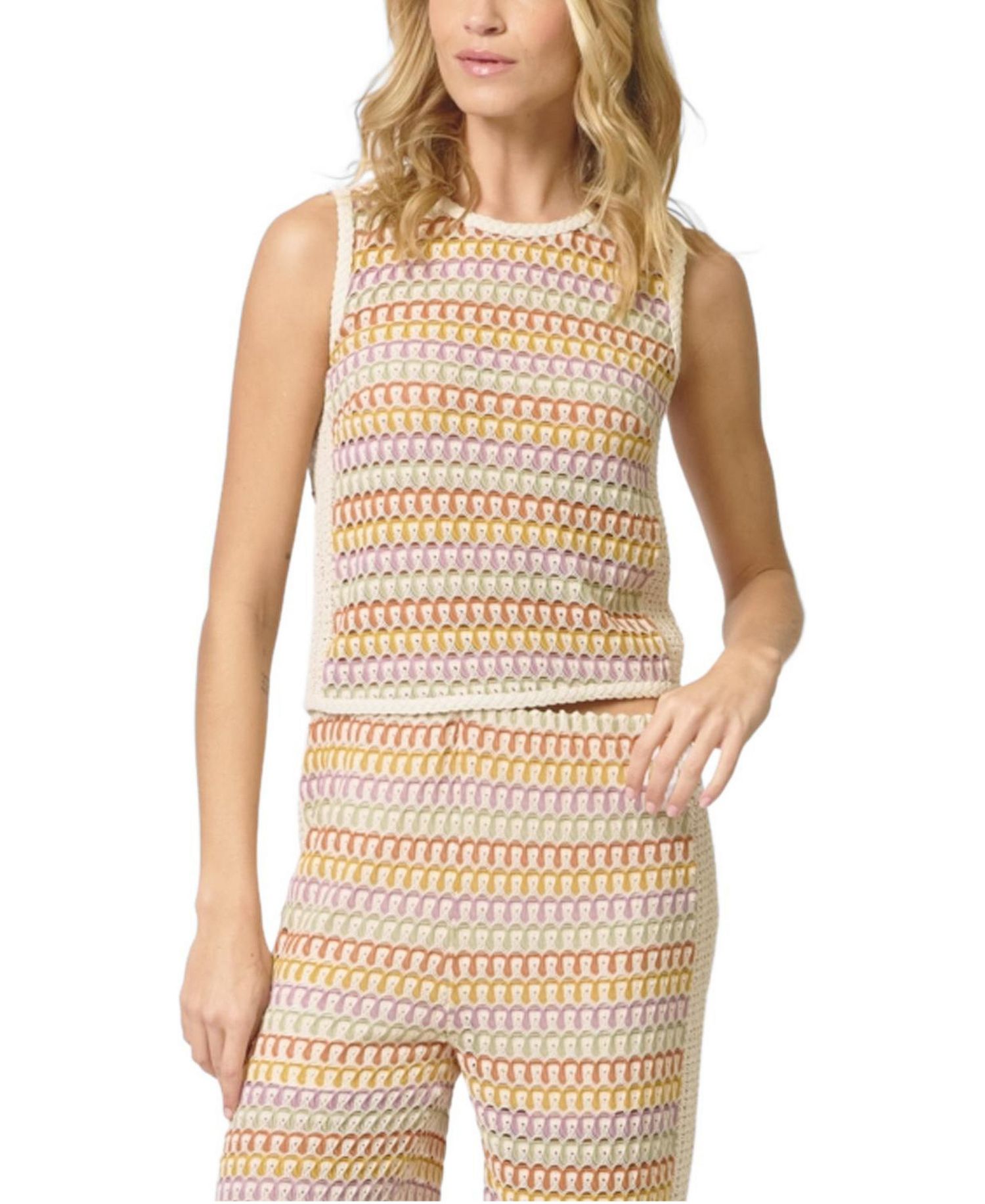 Women's Celine Rainbow Crochet Button Back Shell