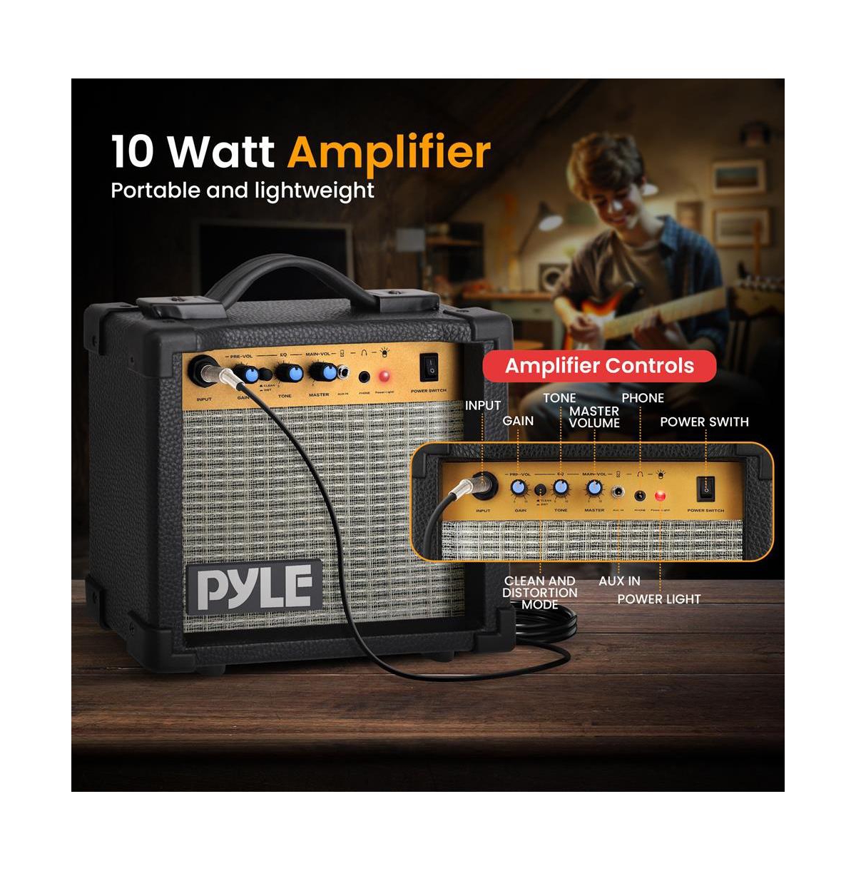 Pyle 39.4" Electric Guitar Kit with Amplifier, Digital Tuner & Accessories - PEGKT99BK
