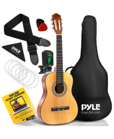 Детские игрушки Pyle 1/2-Size Beginner Acoustic Nylon-String Guitar Kit, Ages 5+, цвет: Светлый коричневый