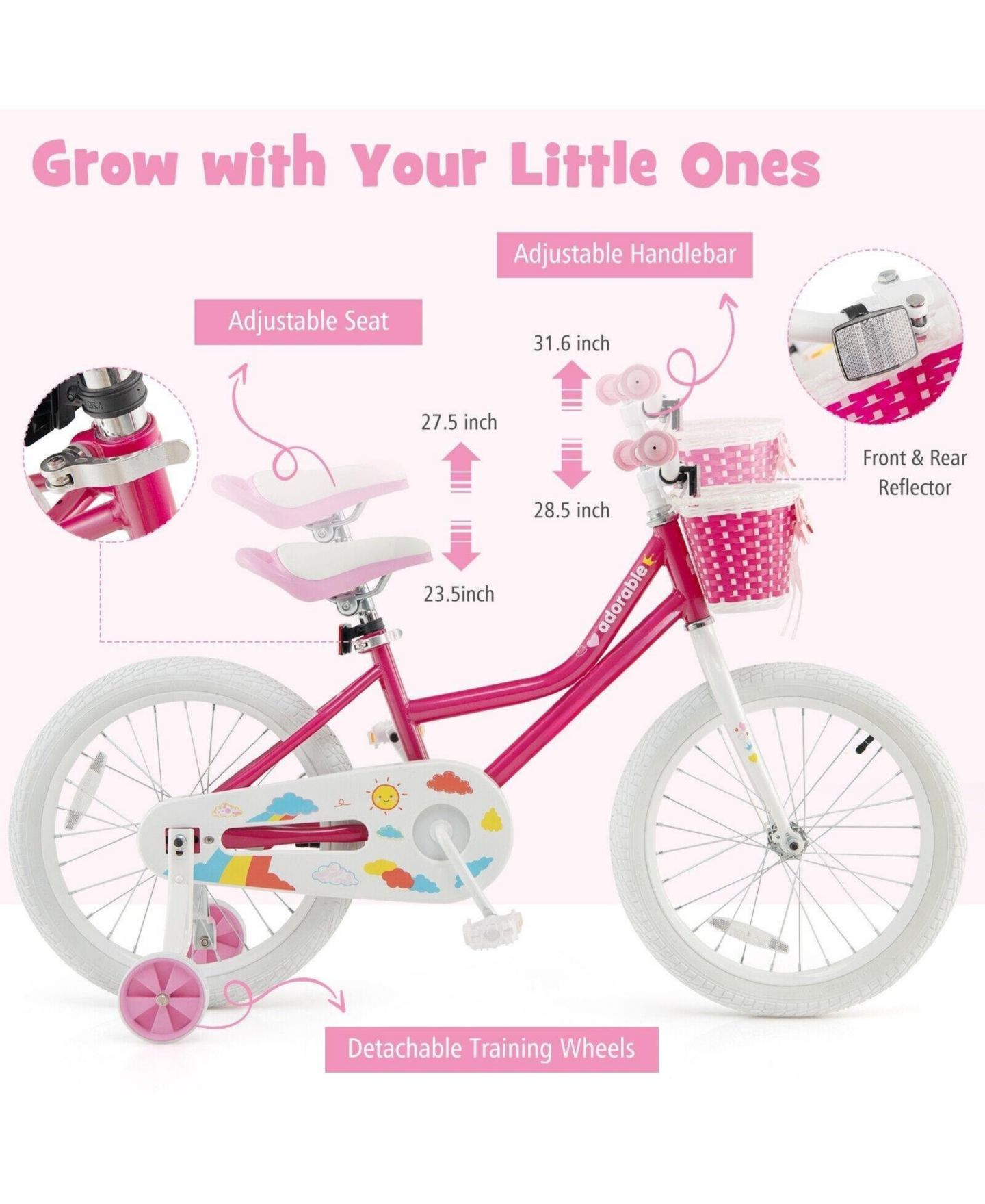 Детская игрушка SUGIFT Kids Bicycle 18 Inch with Adjustable Handlebar, Carbon Steel Frame and Basket for Ages 6-8 — фото 4