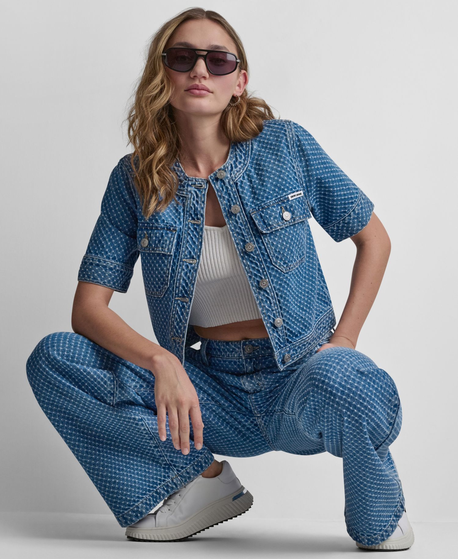 Women's Mid-Rise Wide-Leg Boucle Jeans
