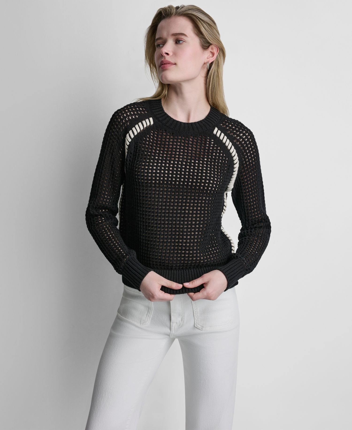 Women's Open Stitch Long Raglan-Sleeve Sweater