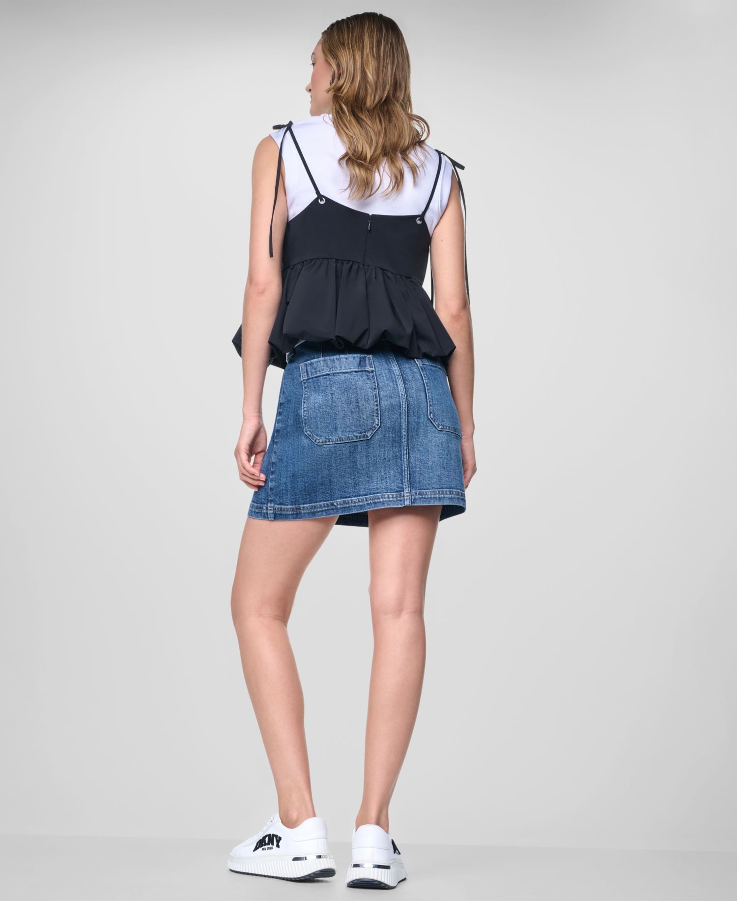 Women's Nylon-Blend Tied Strap Peplum Tank Top