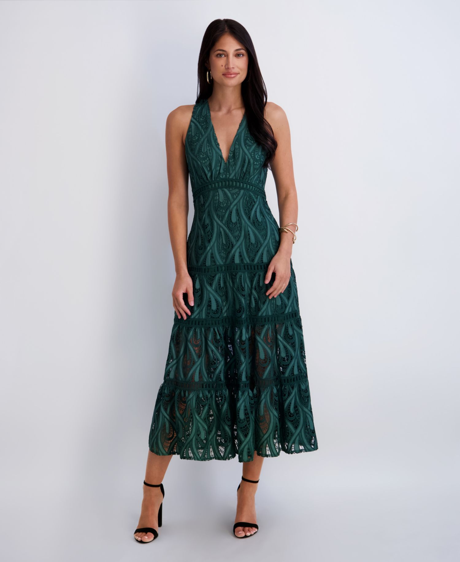 Women’s Heavy Lace Halter Tiered Dress