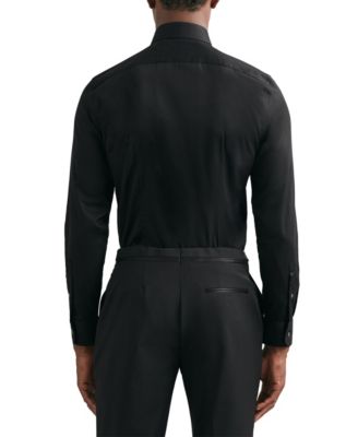 macy's black dress shirt Alfani Men's No Iron Formal Solid Dress Shirt - Black