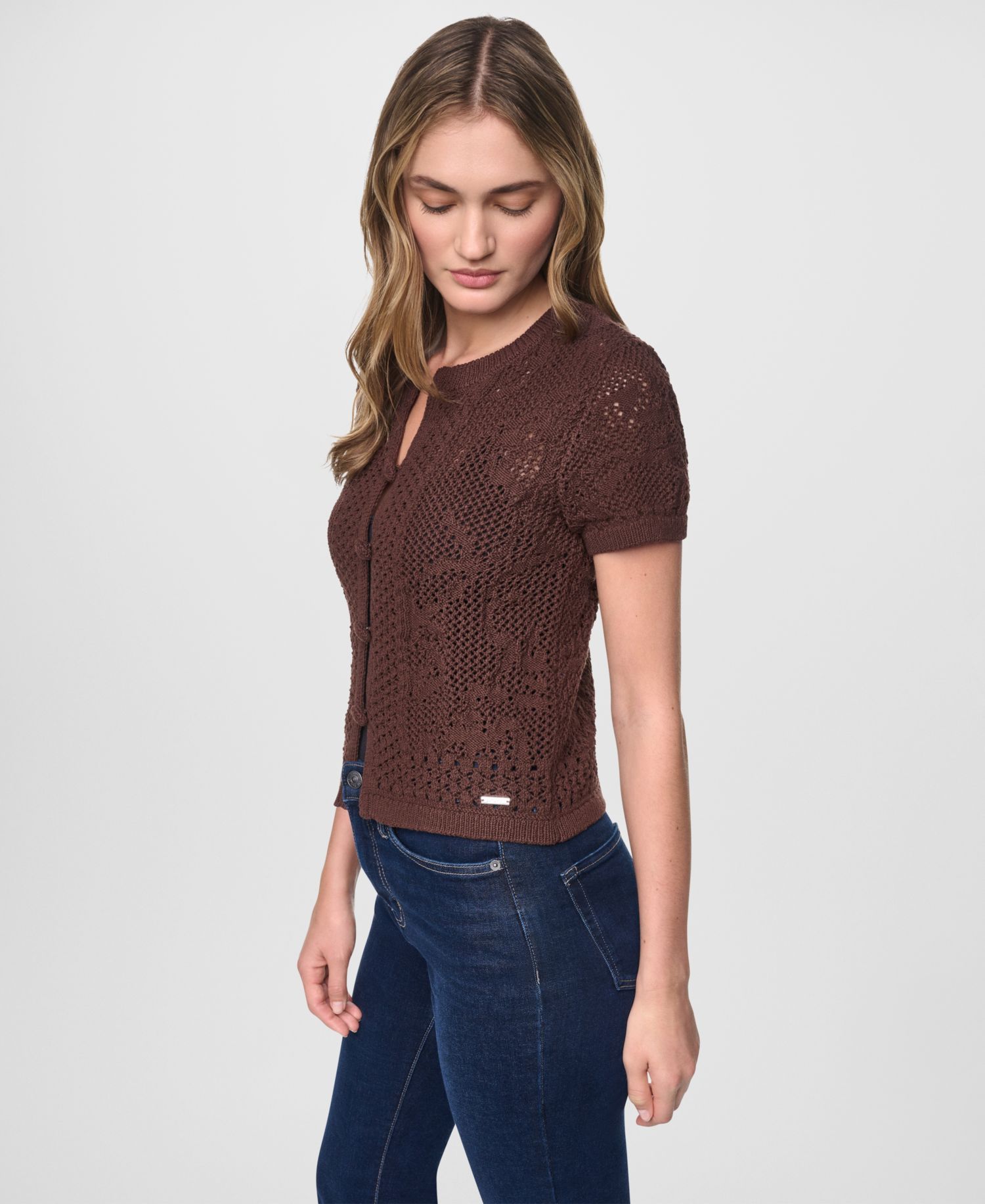 Women's Short-Sleeve Crewneck Cardigan