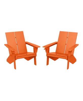 Outdoor HDPE Modern Adirondack Chair with Cup Holder Set of 2