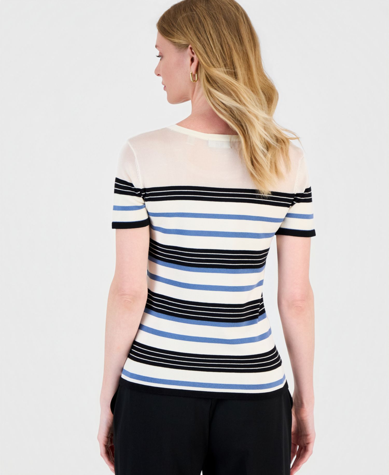 Women's Short-Sleeve Striped Crewneck Top