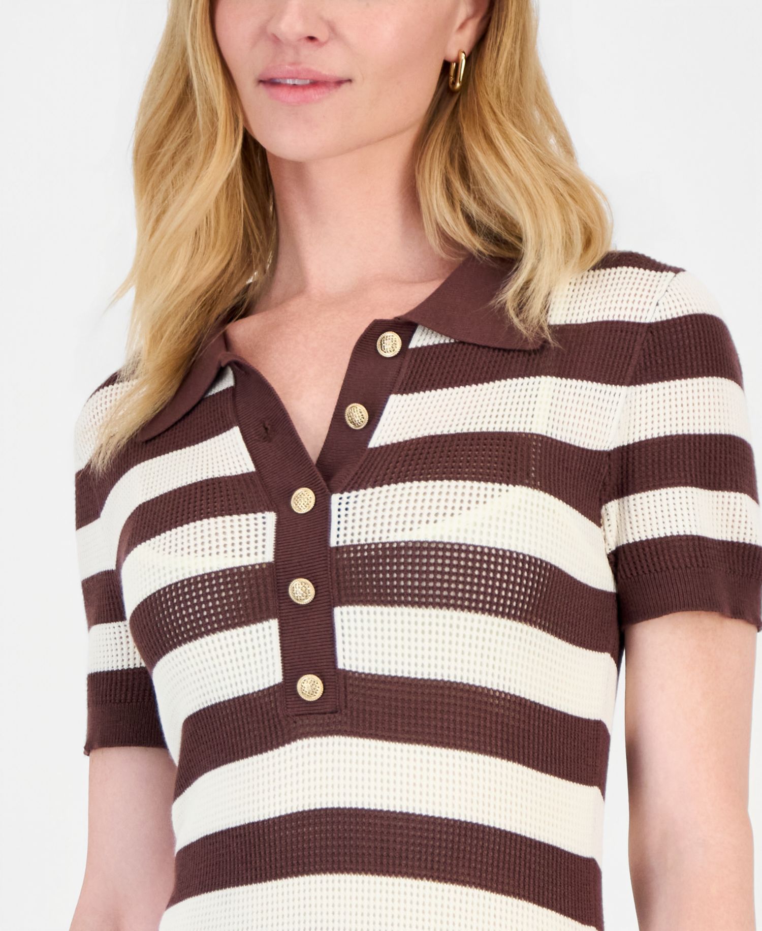 Women's Striped Short-Sleeve Polo Midi Dress