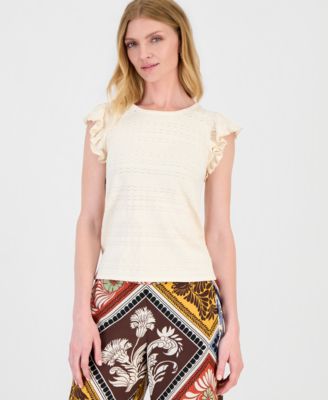 Women's Flutter-Sleeve Pointelle-Knit Top