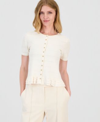 Women's Textured Ruffled-Hem Cardigan