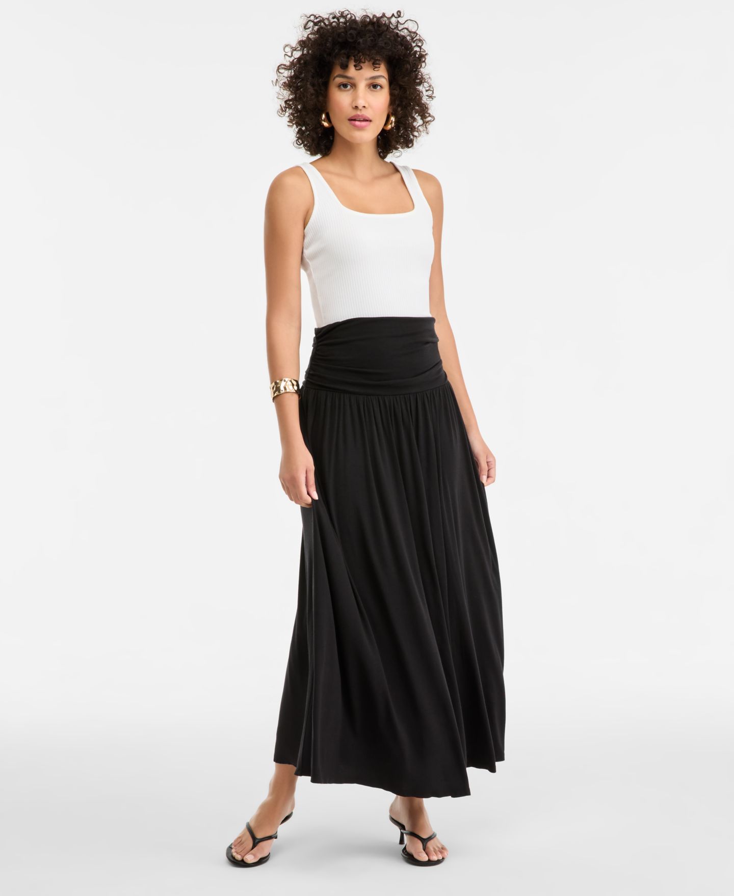 Женская юбка I.N.C. International Concepts Ruched-Waist Maxi, цвет: Глубокий чёрный — фото 4