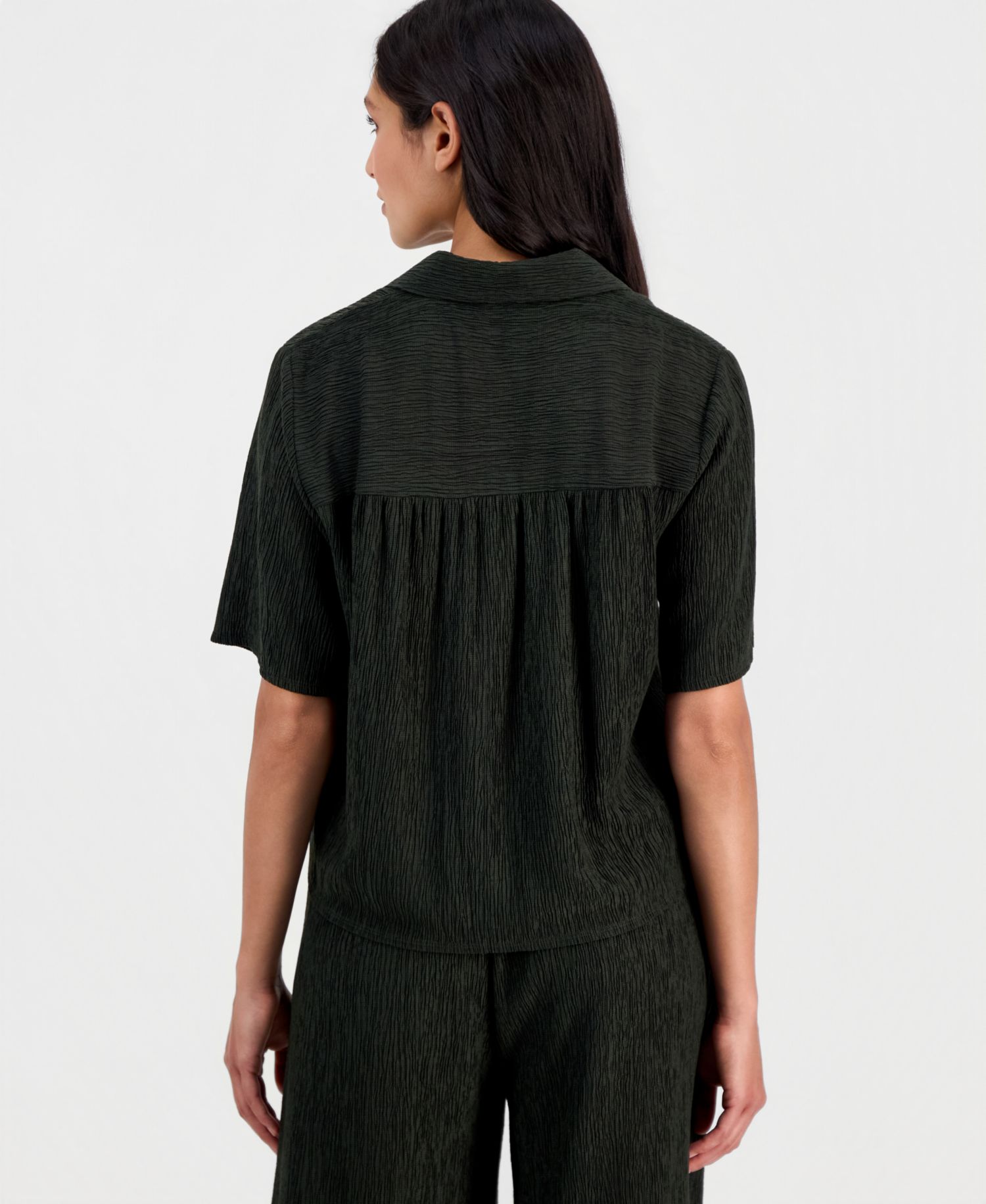 Women's Notch-Collar Elbow-Sleeve Shirt