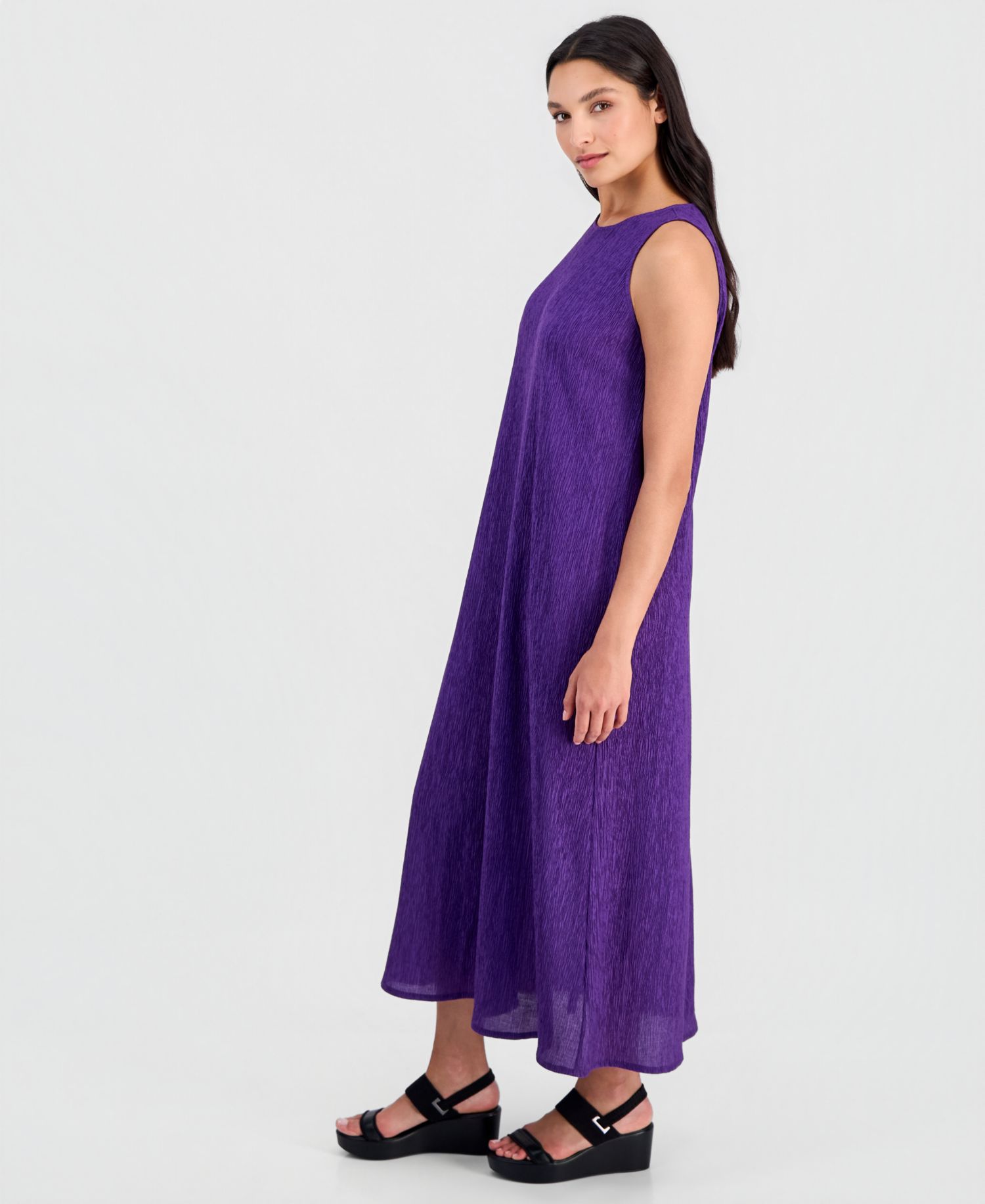 Women's Round-Neck Side-Slit Maxi Dress