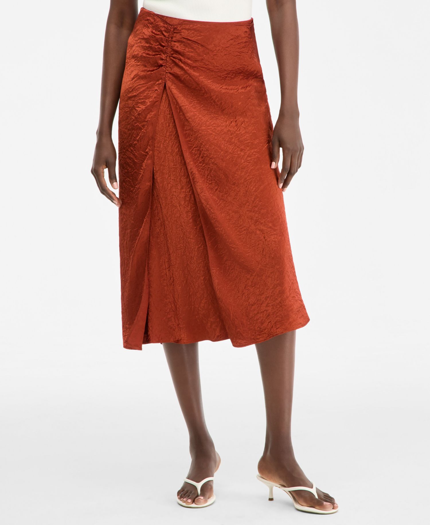 Women's Satin Ruched Midi Skirt