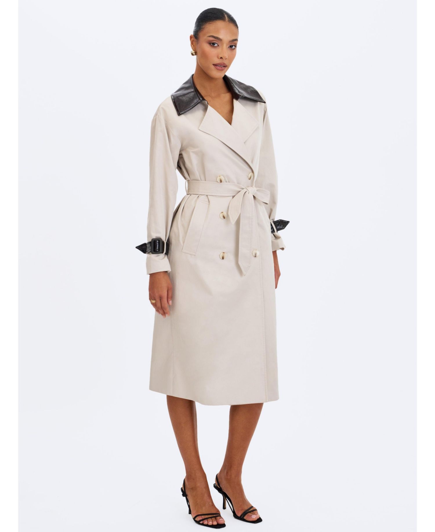 Women's Umber Oyster Double-Breasted Lapel Trench Coat