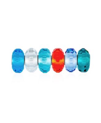 Multi Color Set Translucent Blue Green Red Glass Charm Bead Sterling Silver Core For Bracelet
