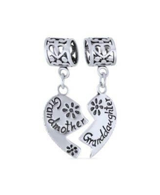 Bling Jewelry Puzzle Split Heart Grandmother Granddaughter Dangle Charm Bead Sterling Silver Fit European Bracelet - Silver