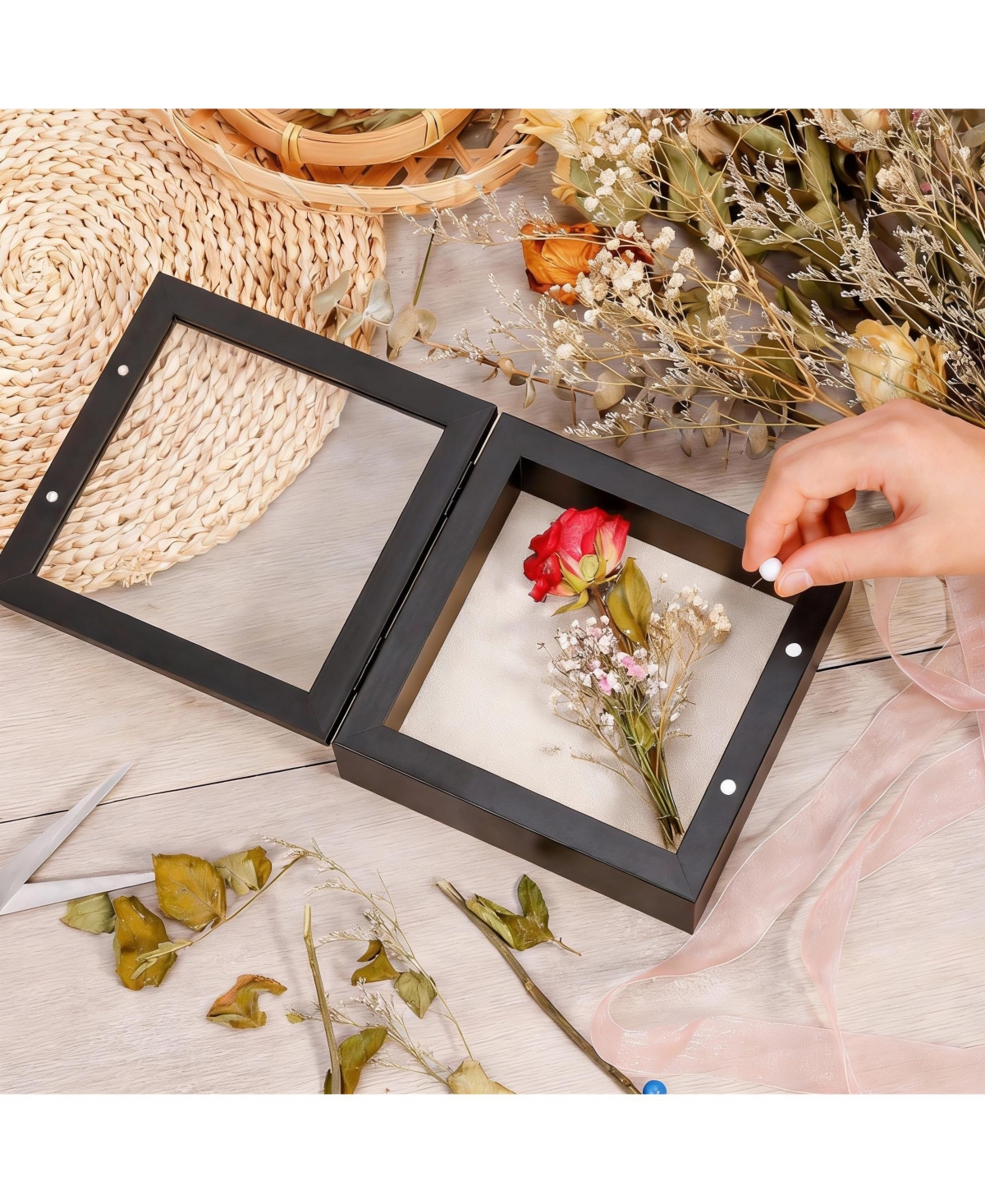 Yigii 5x5 Rustic Shadow Box with Magnetic Door for Photos and Keepsakes