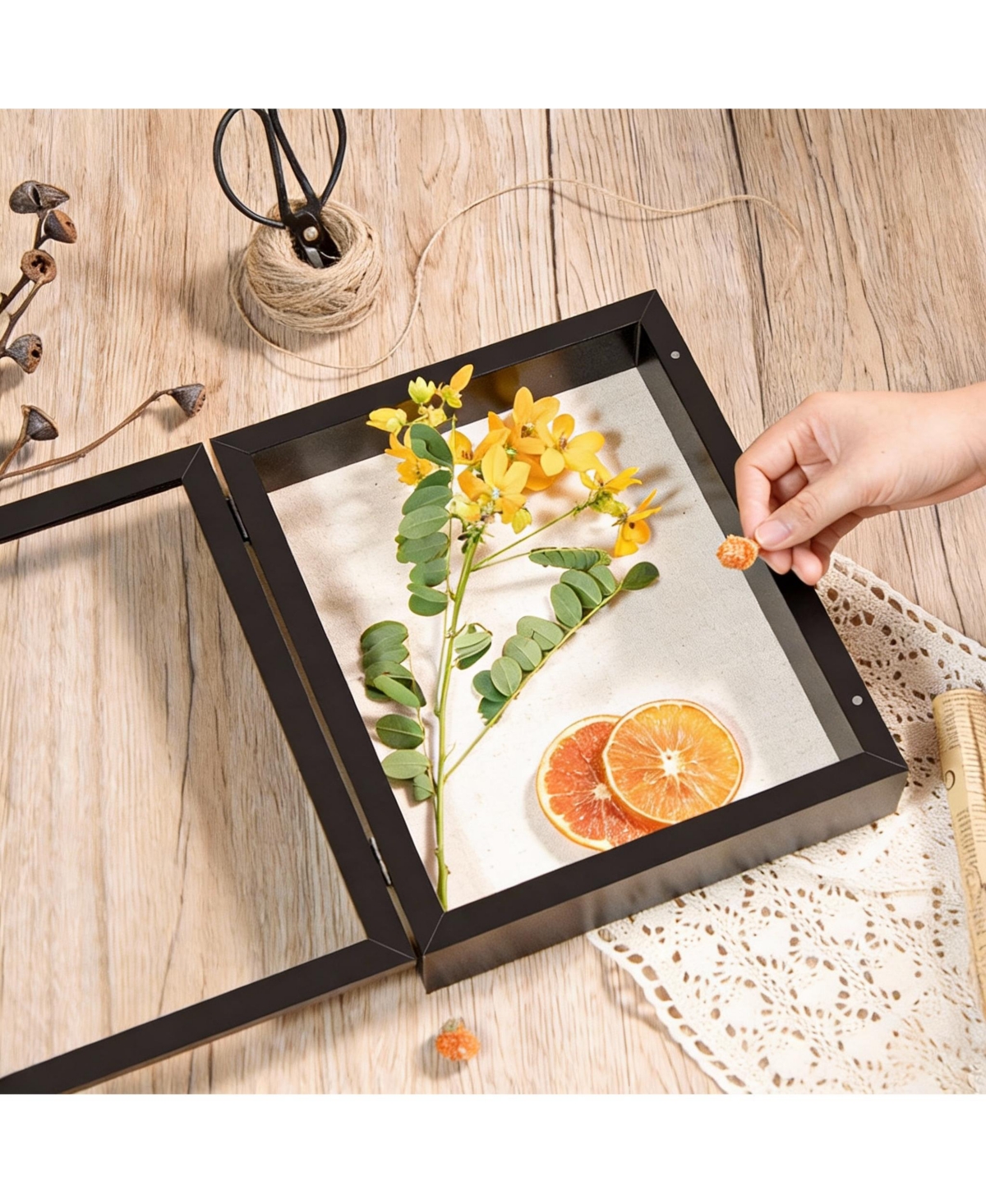 Yigii 8x10 Rustic Shadow Box Frame: Magnetic Door, Linen Back, Glass Cover