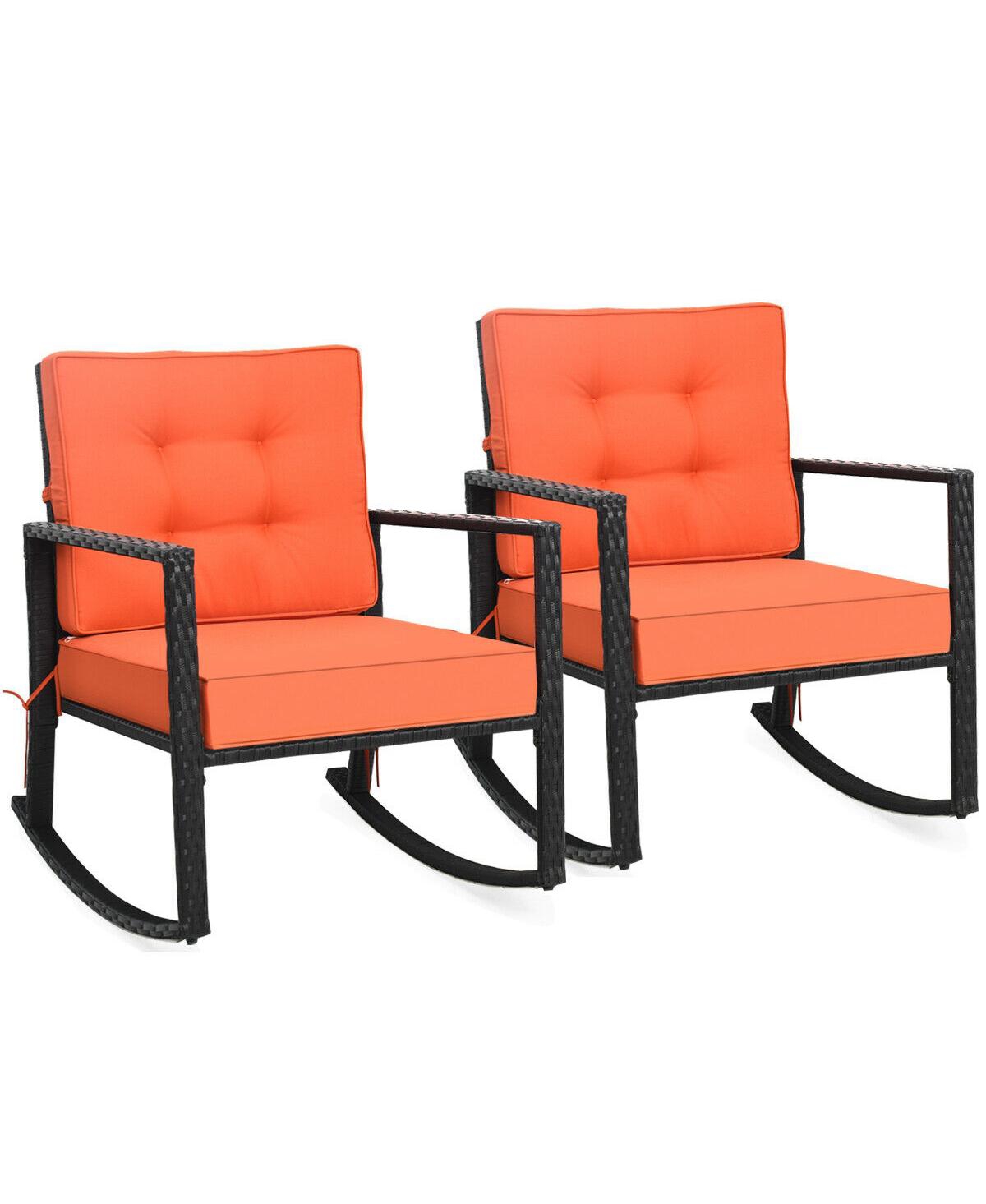 Gymax 2piece Outdoor Wicker Rocking Chair Patio Lawn Rattan Single Chair Glider with Cushion