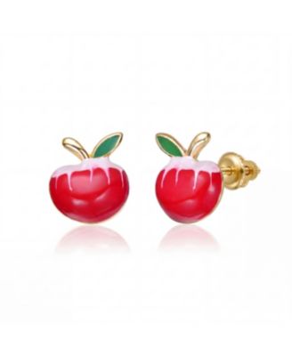 Rachel Glauber Plated with , & Enamel Apple Stud Earrings For Kids
