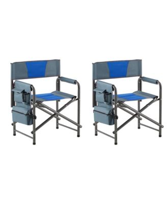 2-piece Padded Folding Outdoor Chair with Storage Pockets