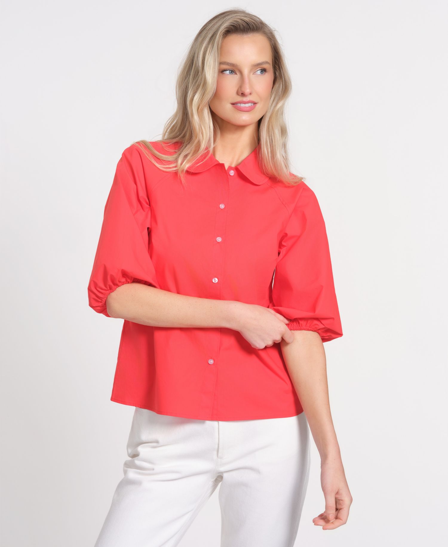 Women's Peter Pan Collar 3/4-Length-Sleeve Top